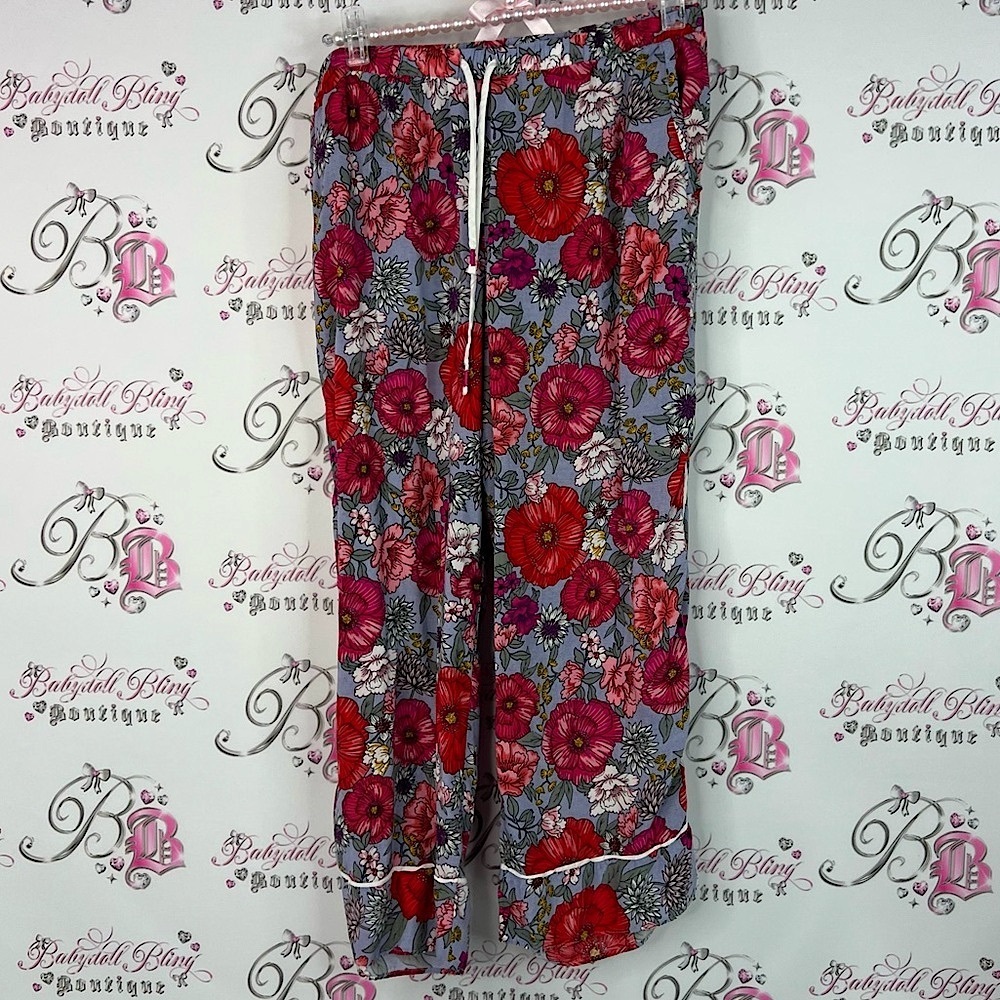 Kensie pants flare leg flowers tie up waist Floral Print Pants in Pink and Red